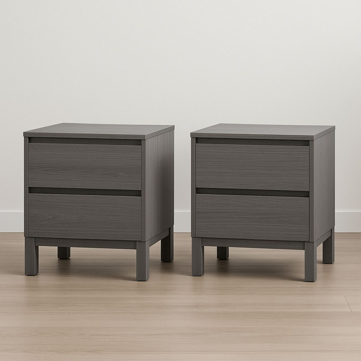 Table de chevet ensemble 2 pièces en panneau de particules gris 47cm × 40cm × 52cm