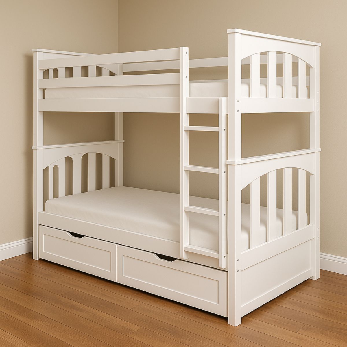 Lit superposé blanc bois pin avec tiroirs et échelle 200x100x150 cm