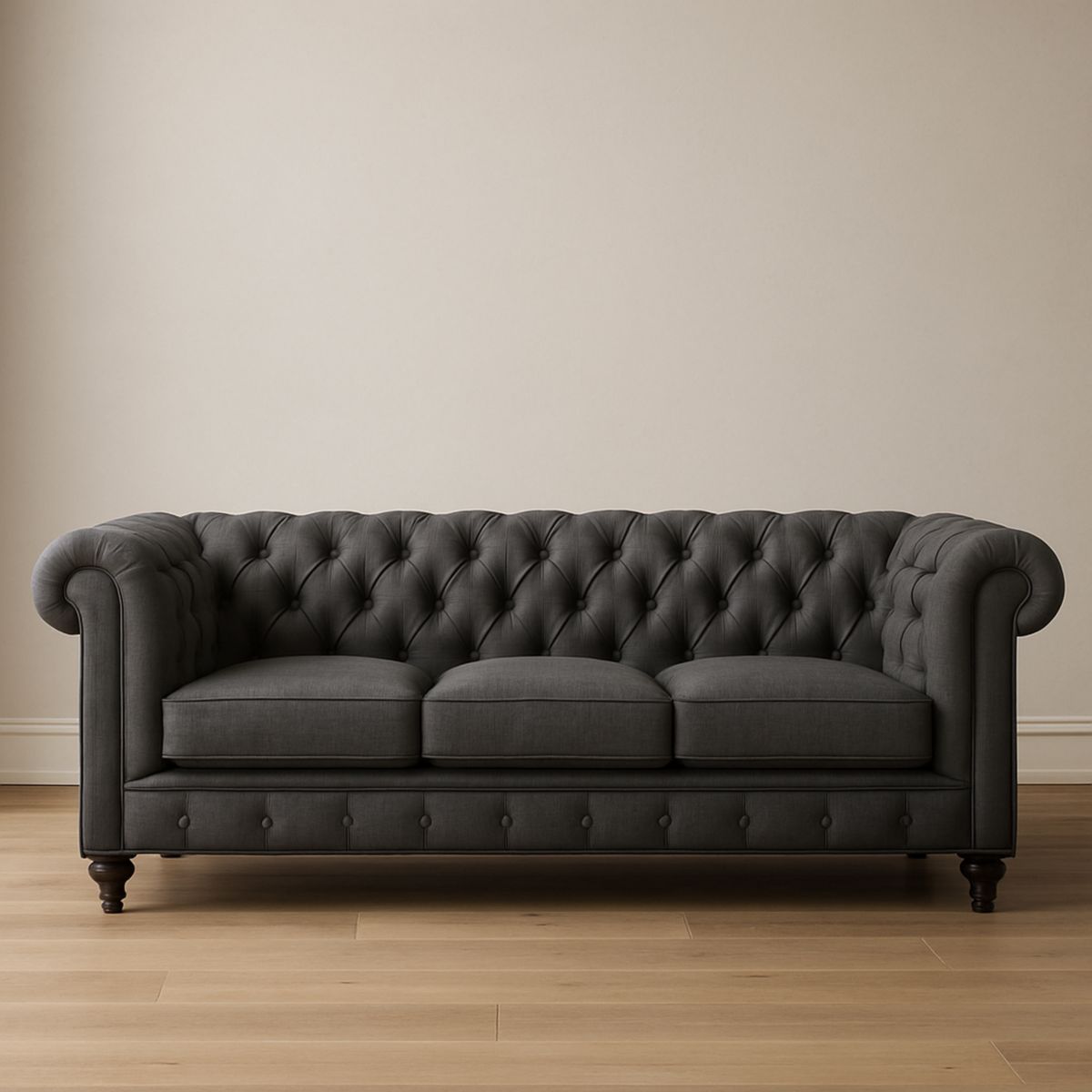 Canapé 3 Places Chesterfield Polyester Gris Anthracite 230cm