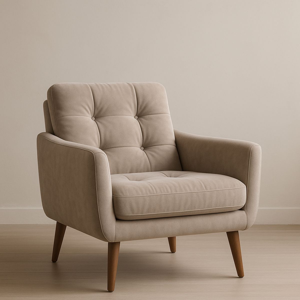 Fauteuil en Tissu Beige avec Pieds en Bois Massif 75x80x85 cm