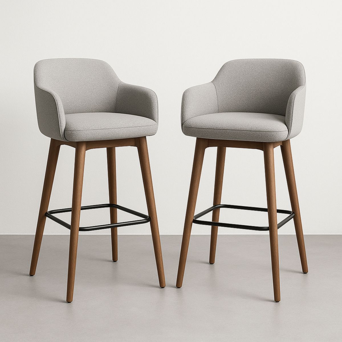 Tabourets Hauts en Tissu Gris avec Structure en Bois de hêtre et Repose-Pieds Métallique 107 cm Ensemble de 2