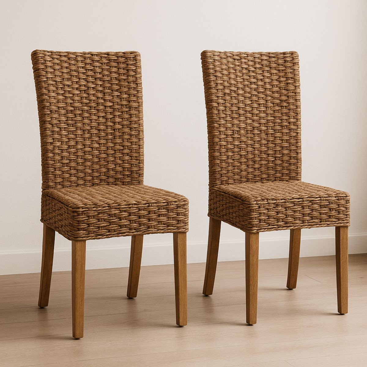 Chaise d'intérieur en rotin tressé forme rectangulaire couleur naturelle ensemble 2 pièces dimensions 95x47x58 cm