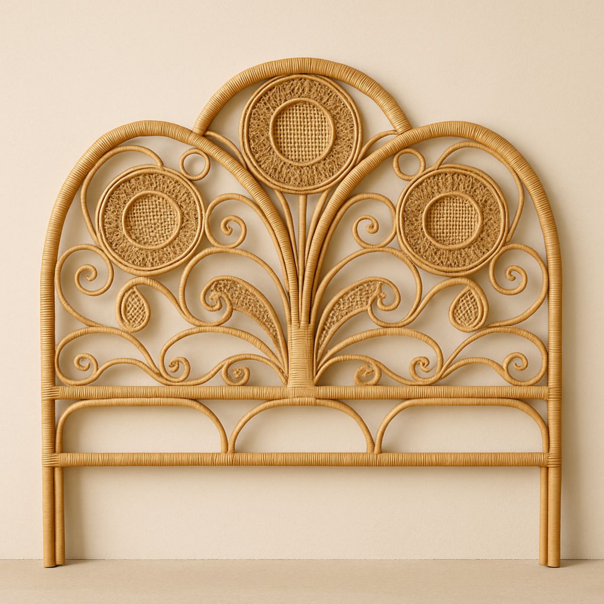 Tête de lit en rotin motif floral 140x120 cm