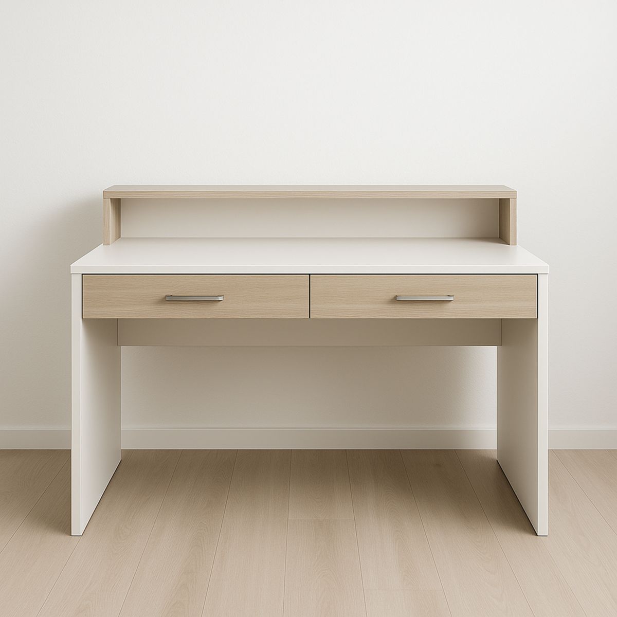 Bureau Avec Étagère MDF Blanc/Chêne 120cm x 55cm x 90cm