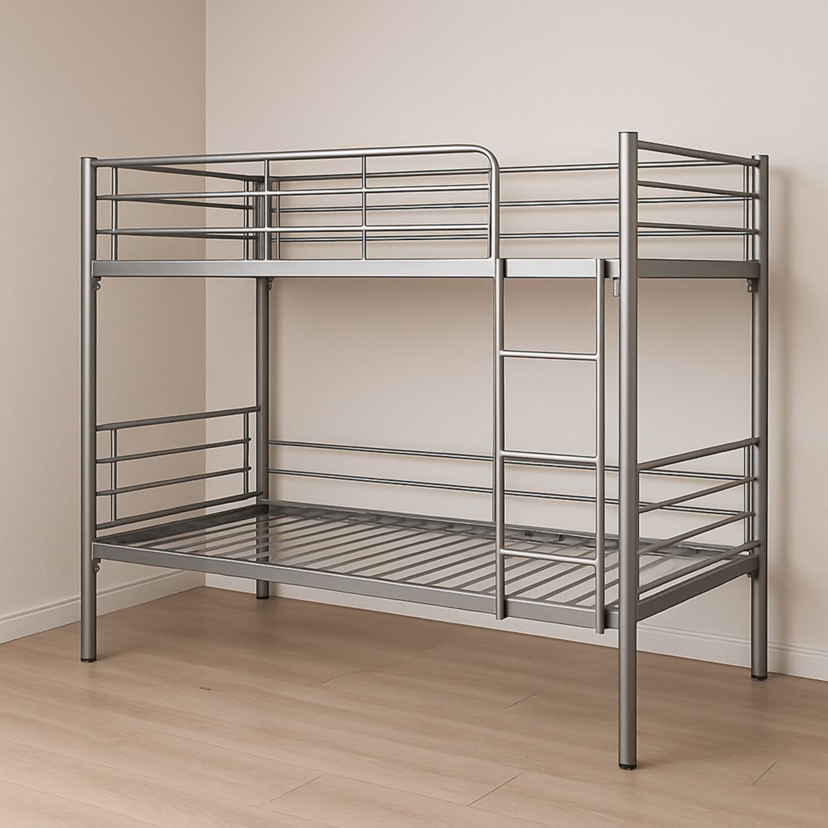 Lit Superposé Métal 2 Couchages Échelle Intégrée Gris 198x98x160 cm