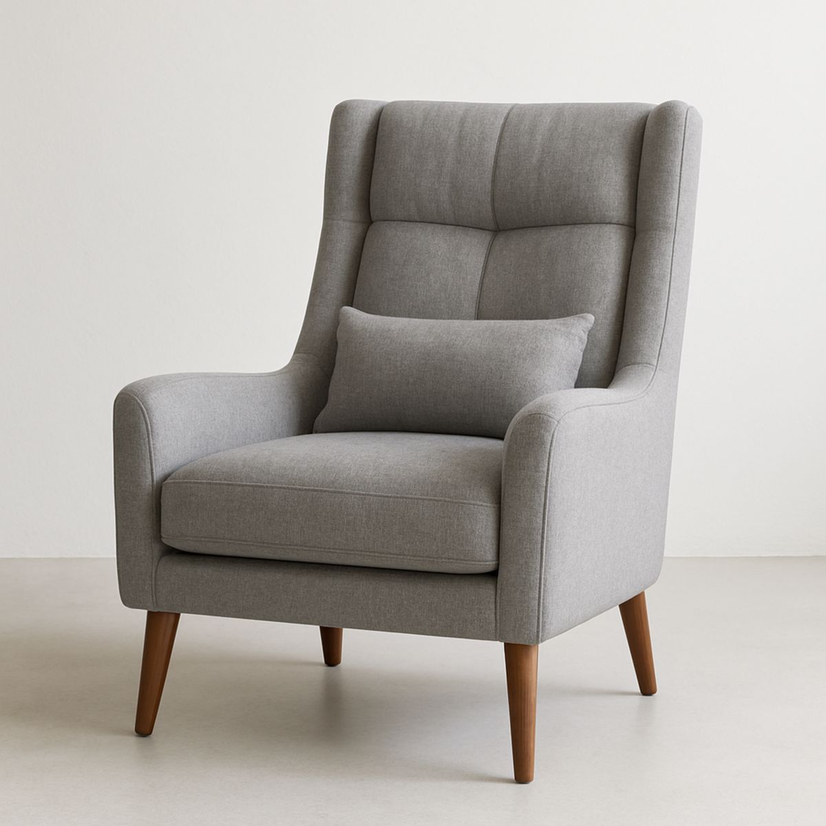 Fauteuil en Tissu Lin Gris avec Accoudoirs et Pieds Bois 110 cm