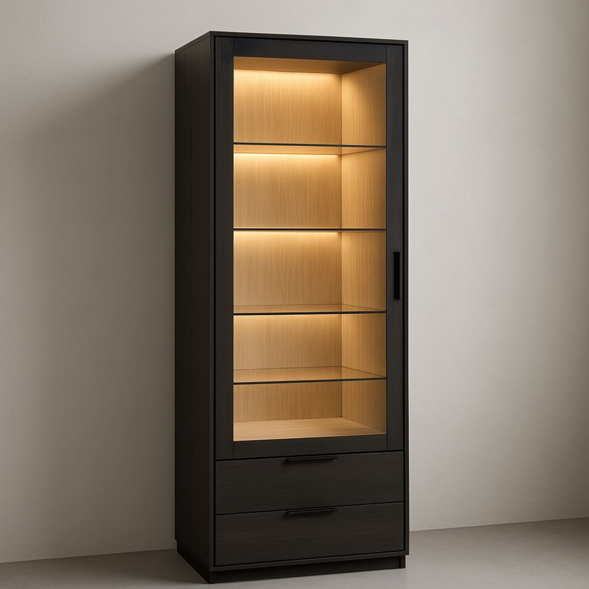 Vitrine en Verre Trempé et Bois d'Ingénierie avec Éclairage LED Intégré 180x80x40 cm