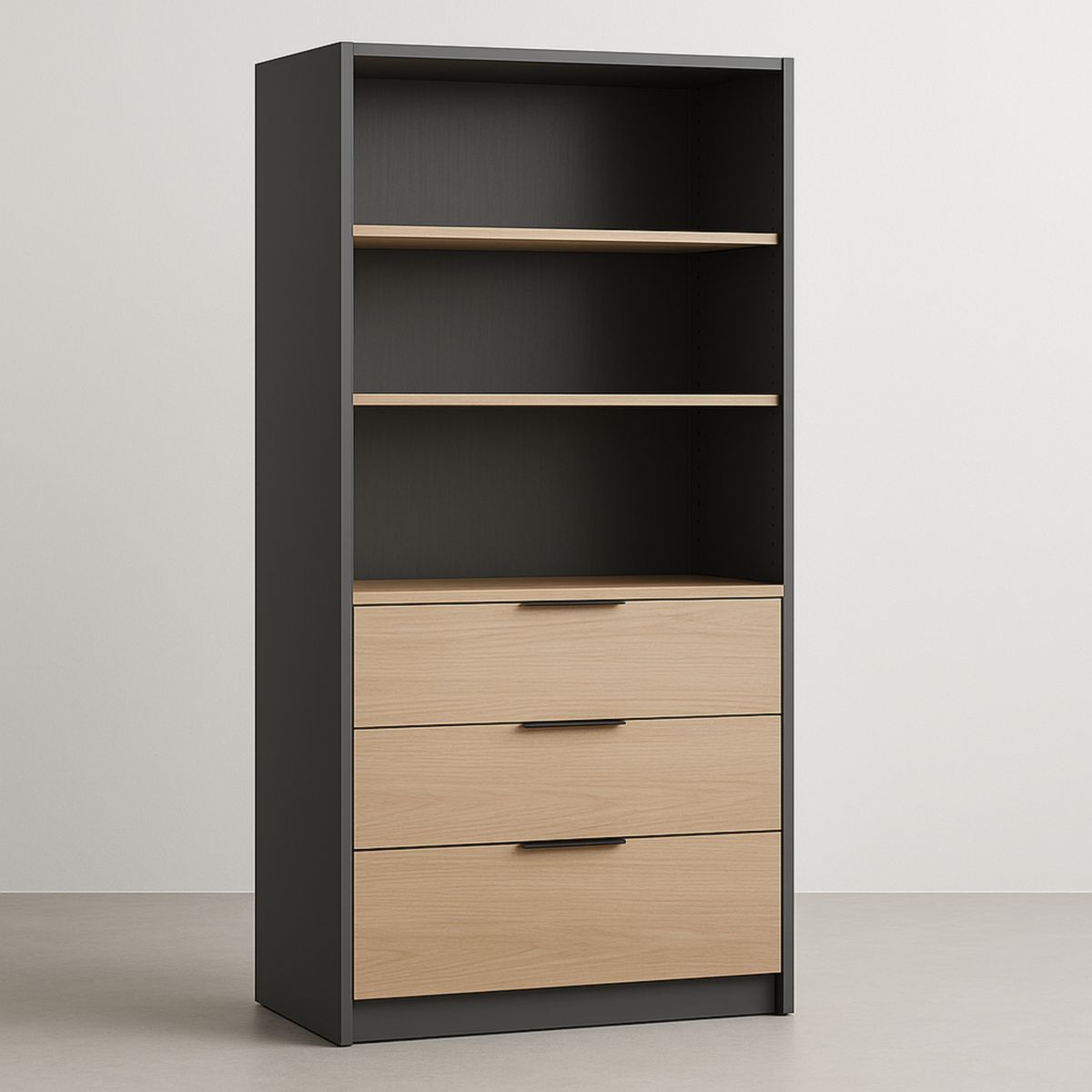 Bibliothèque avec étagères réglables et 3 tiroirs Chêne/Noir