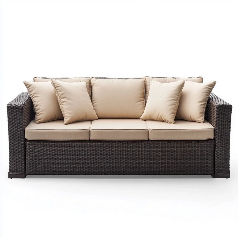 Canapé de Jardin Résine Tressée Beige 3 Places Extérieur