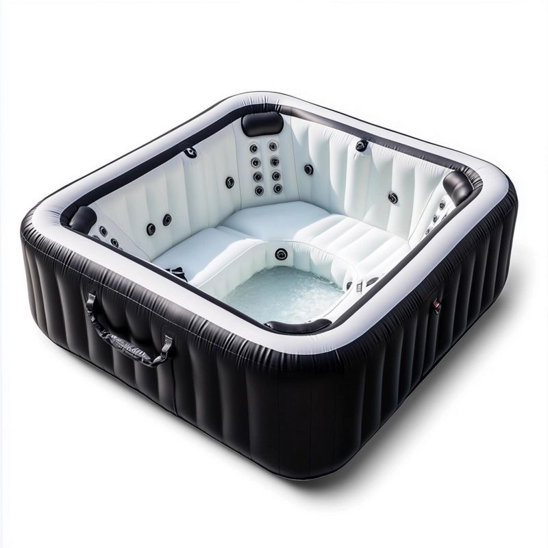 Jacuzzi gonflable carré 180cm extérieur intérieur PVC noir blanc relaxation hydrothérapie