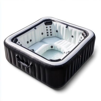 Jacuzzi gonflable carré 180cm extérieur intérieur PVC noir blanc relaxation hydrothérapie