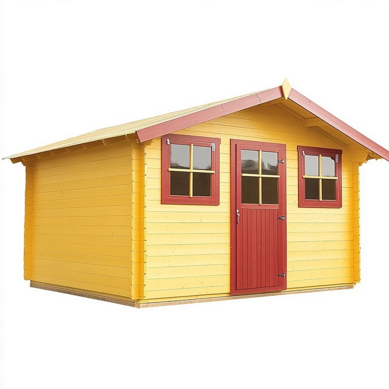 Abri de Jardin en Bois Peinture Jaune/Rouge avec Fenêtres et Porte 12m2
