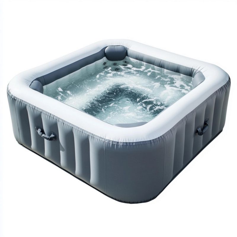Jacuzzi gonflable 185x185 cm en PVC gris, spa extérieur pour relaxation et bien-être