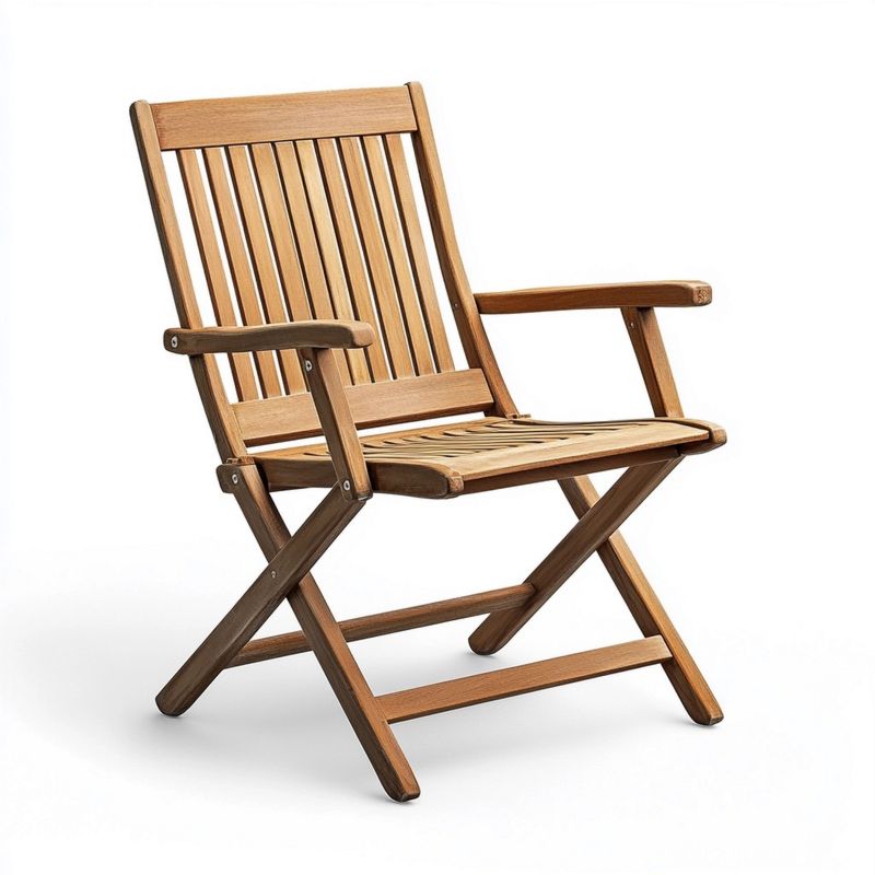 Chaise pliante de jardin en bois d'acacia avec accoudoirs pour extérieur