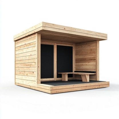 Pavillon de Jardin Moderne en Bois pour Extérieur avec Terrasse et Toit Plat 3x3m Naturel Cabane en Bois
