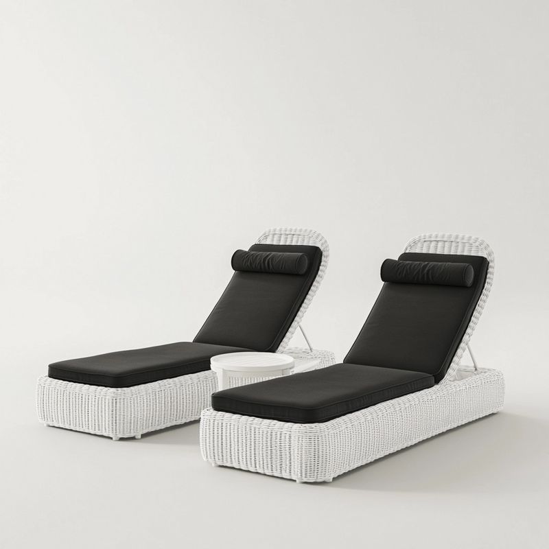 ChaiseChaise longue de jardin réglable 2 places avec coussins confortables, 200 cm, rotin blanc/noir Longue de Jardin Réglable Coussins Confortables 200 cm Blanc/Noir Rotin