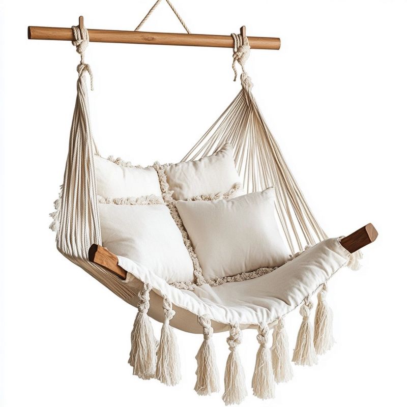 Chaise Hamac Suspendue en Coton Crème pour Intérieur/Extérieur