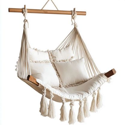 Chaise Hamac Suspendue en Coton Crème pour Intérieur/Extérieur