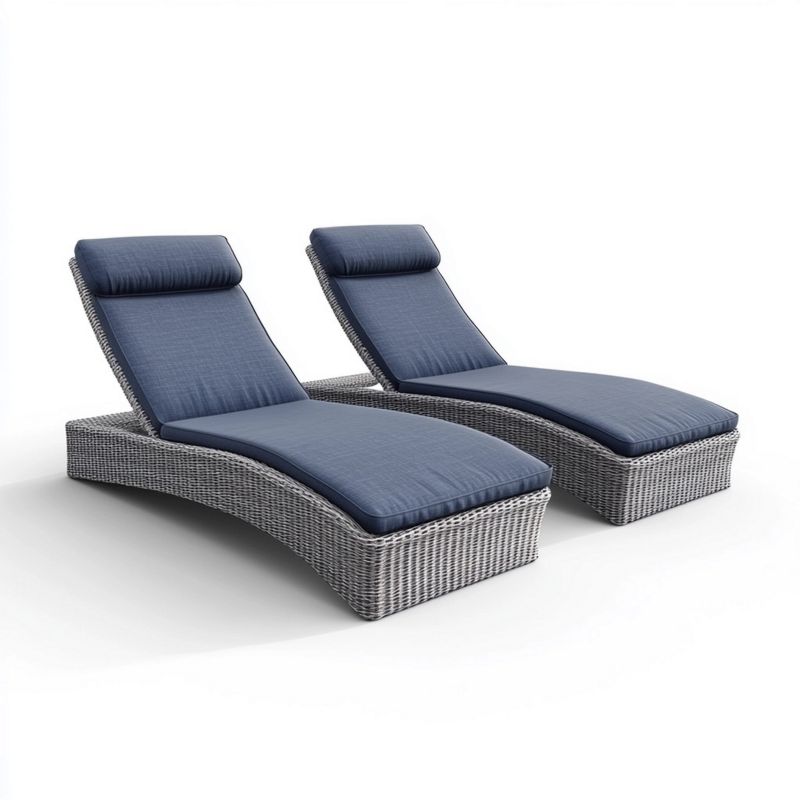 Transat d'extérieur Gris/Bleu 200x75 cm Chaise Longue Rotin Jardin