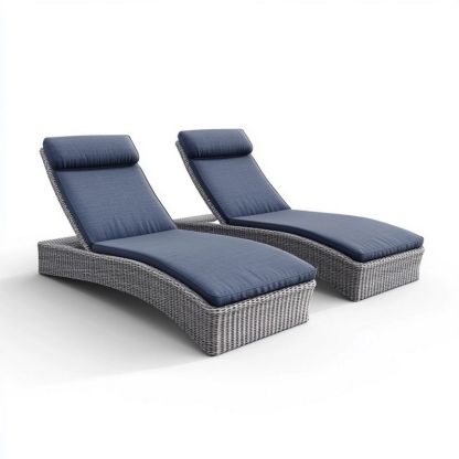 Transat d'extérieur Gris/Bleu 200x75 cm Chaise Longue Rotin Jardin