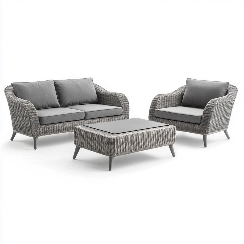 Salon de Jardin Gris Rotin Résine avec Coussin Table Basse Terrasse Extérieur