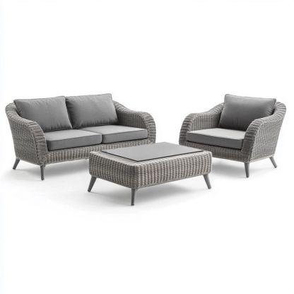 Salon de Jardin Gris Rotin Résine avec Coussin Table Basse Terrasse Extérieur