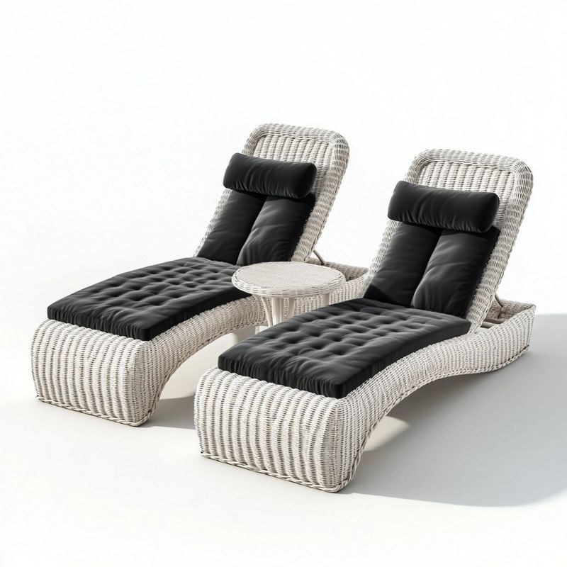 Bain de Soleil Double Résine Tressée Blanc/Coussin Noir Confort Jardin Terrasse Extérieur