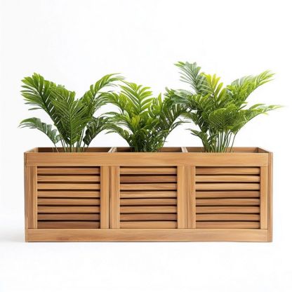 Jardinière en bois de teck naturel 80 cm, pot de fleurs idéal pour terrasse et jardin extérieur
