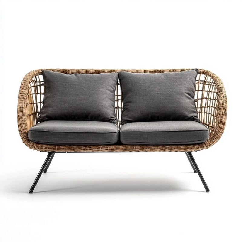 Canapé d'extérieur deux places Rotin/Gris 150cm Confort Jardin