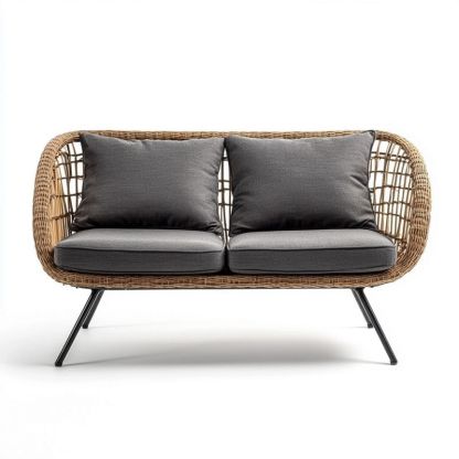 Canapé d'extérieur deux places Rotin/Gris 150cm Confort Jardin