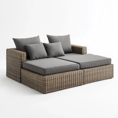 Canapé Extérieur Gris 2 Places Tressé Résine Terrasse