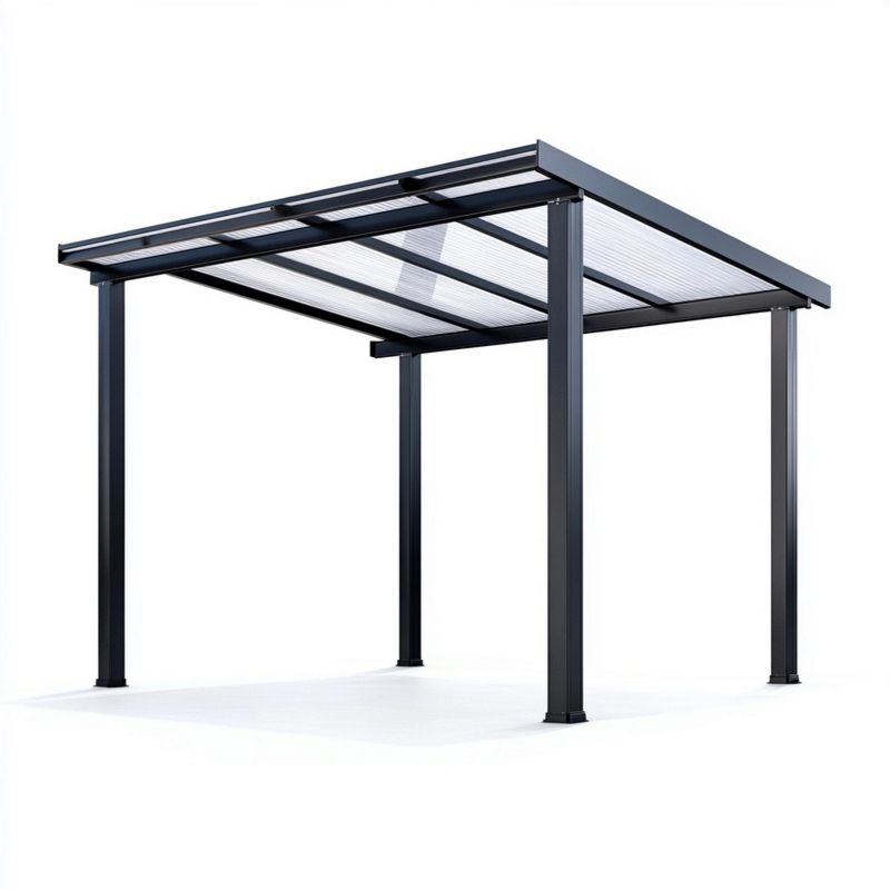 Abri voiture en aluminium 3x3 m avec toit en polycarbonate transparent, design moderne pour extérieur