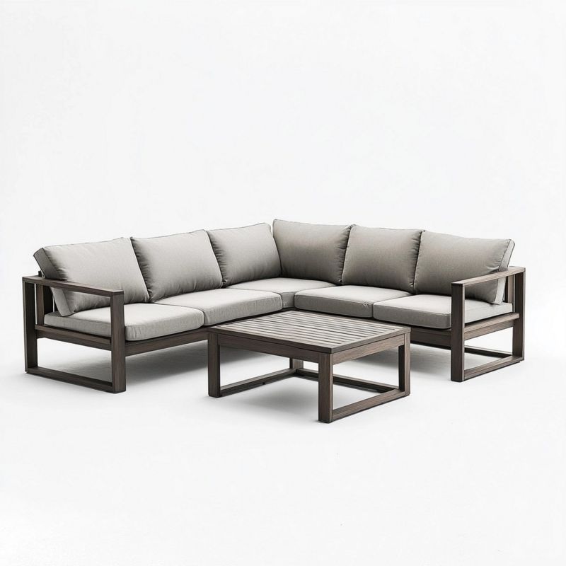 Canapé d'angle extérieur 5 places aluminium gris salon de jardin moderne