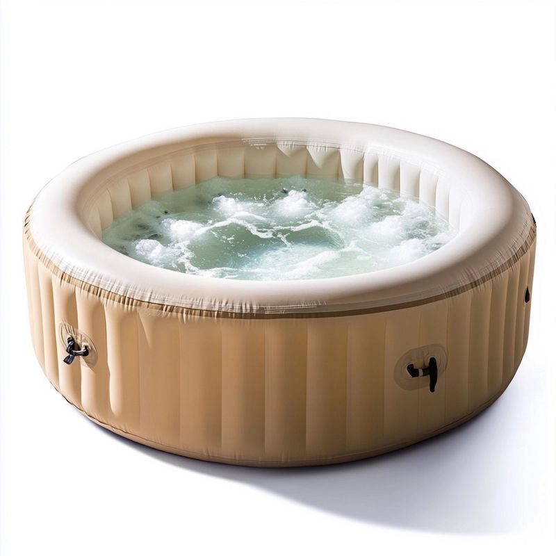 Bassin de balnéothérapie rond en PVC beige pour extérieur, 180 x 180 cm