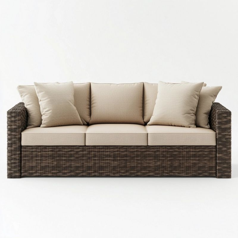 Canapé Extérieur en Rotin Tressé avec Coussins Confortables pour Jardin ou Terrasse Beige/Marron