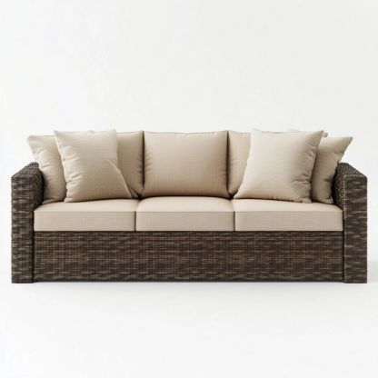 Canapé Extérieur en Rotin Tressé avec Coussins Confortables pour Jardin ou Terrasse Beige/Marron