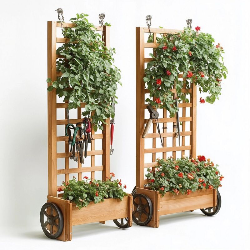 Bac de plantation de jardin en bois d’extérieur avec treillis et roulettes