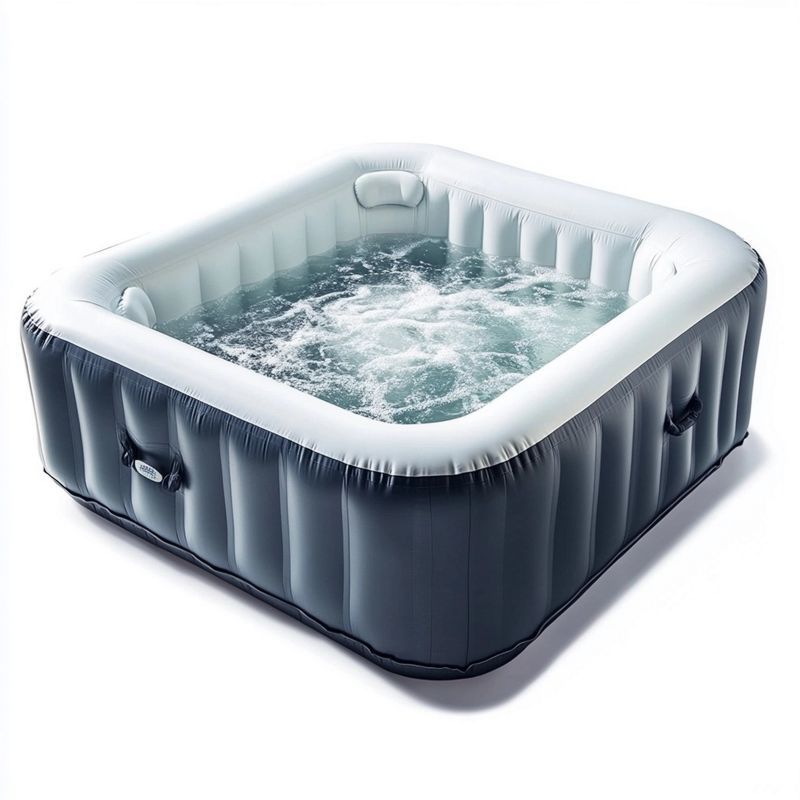 Jacuzzi gonflable 185x185 cm en PVC blanc/gris clair, spa extérieur avec massage par bulles