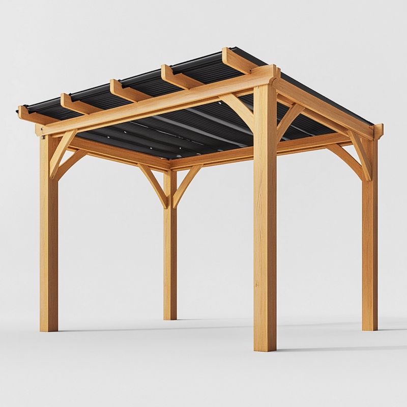 Tonnelle de jardin en bois 3x3 m avec toit en polycarbonate noir pour extérieur