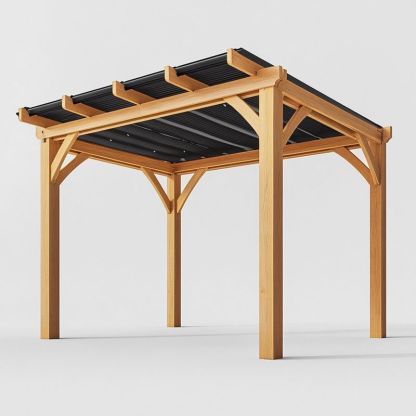 Tonnelle de jardin en bois 3x3 m avec toit en polycarbonate noir pour extérieur