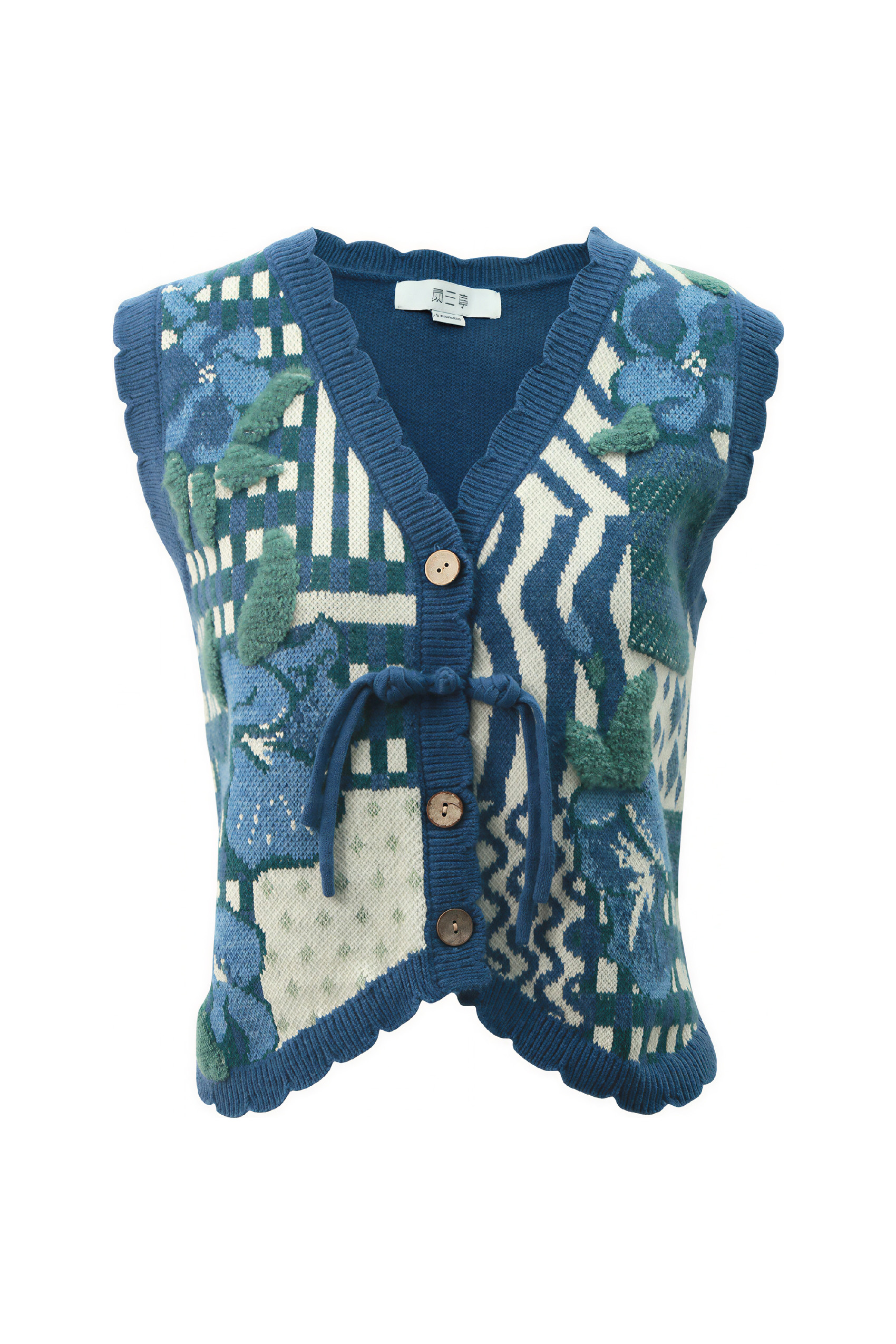 Van Gogh-Inspired V-Neck Chinese-Style Knit Vest