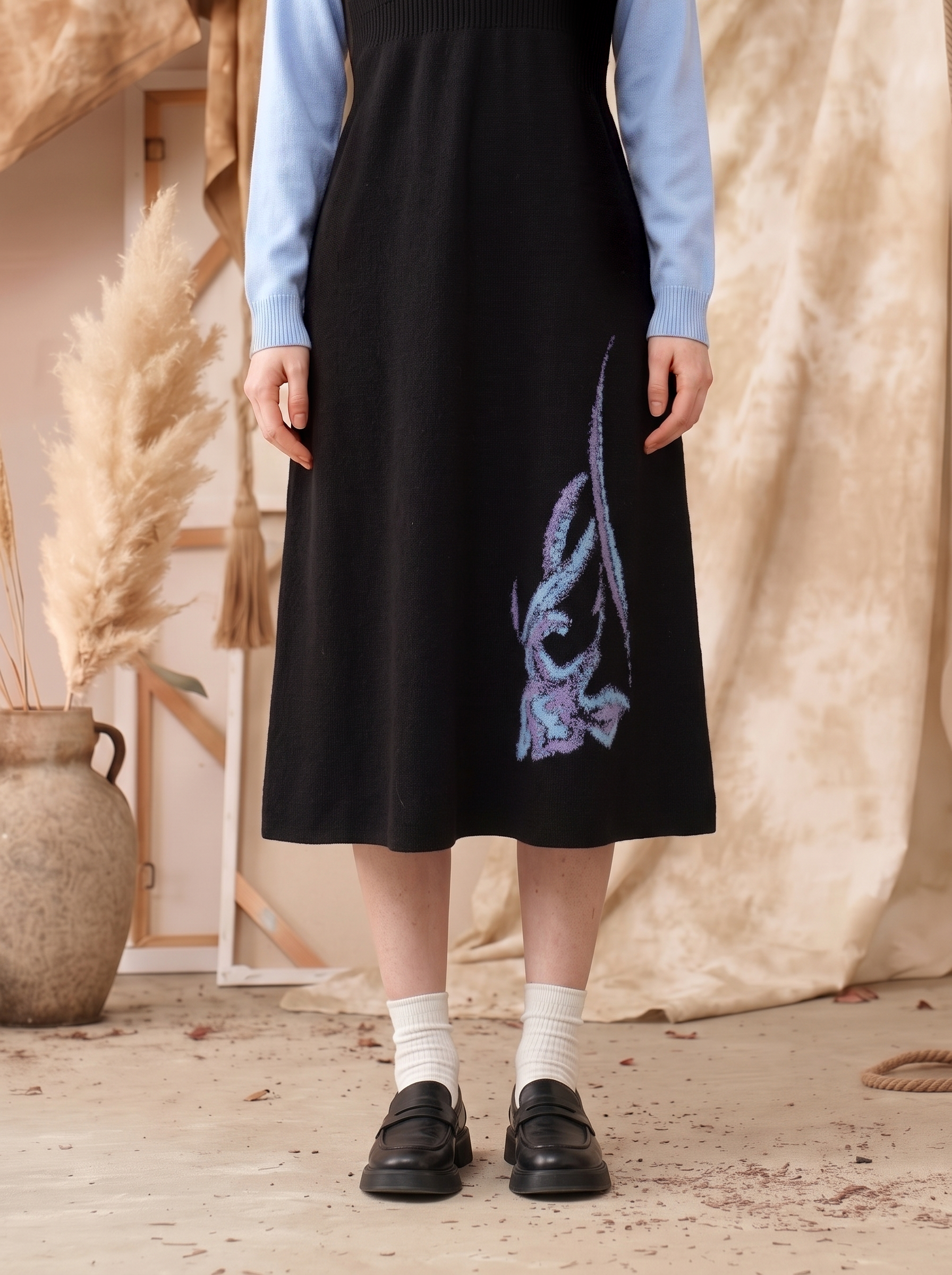 Embroidered Two-Piece Look Dress-LYONSENS