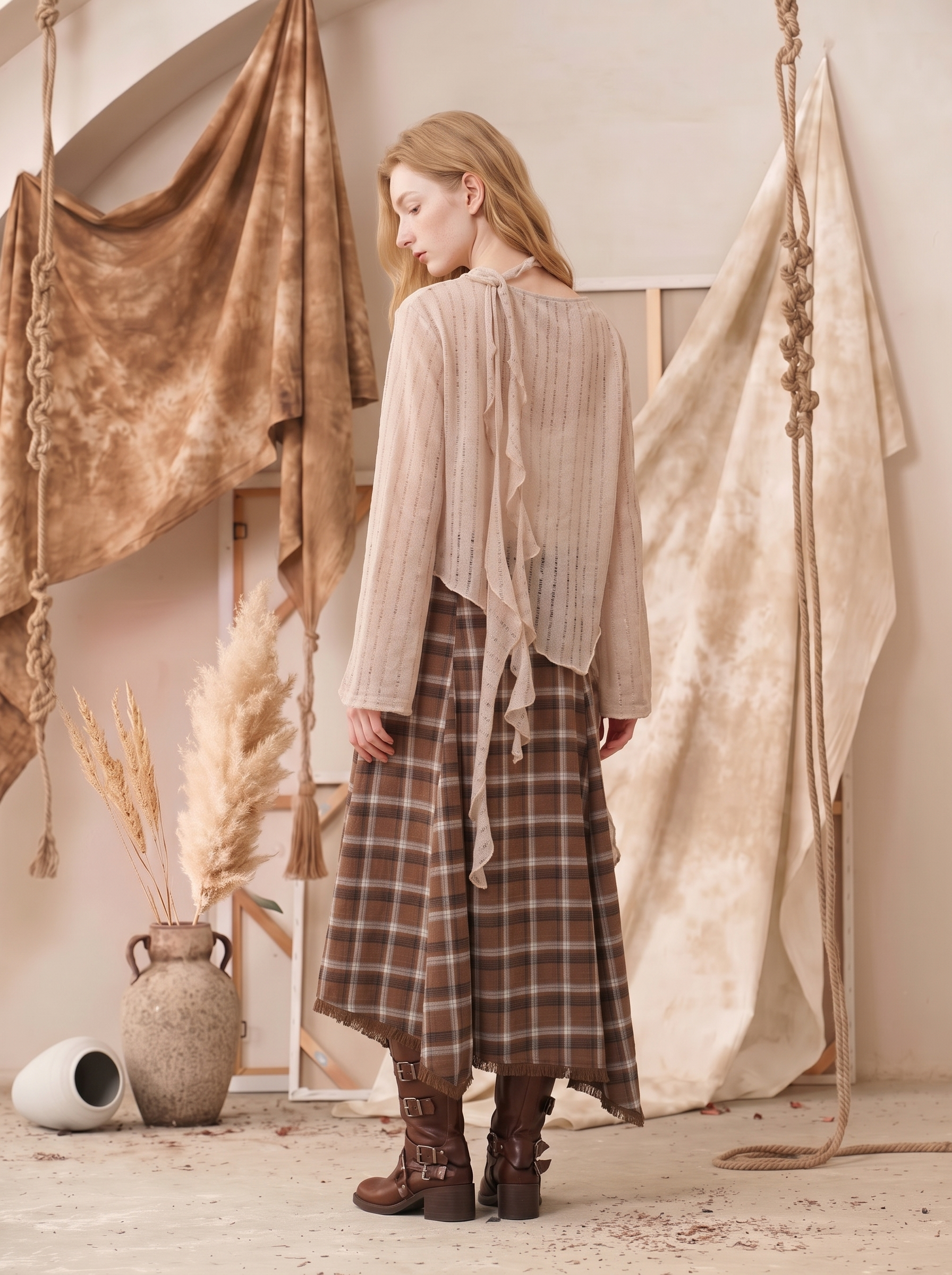 Vintage Lace-Up Open-Front Cropped Long Sleeve T-Shirt-LYONSENS