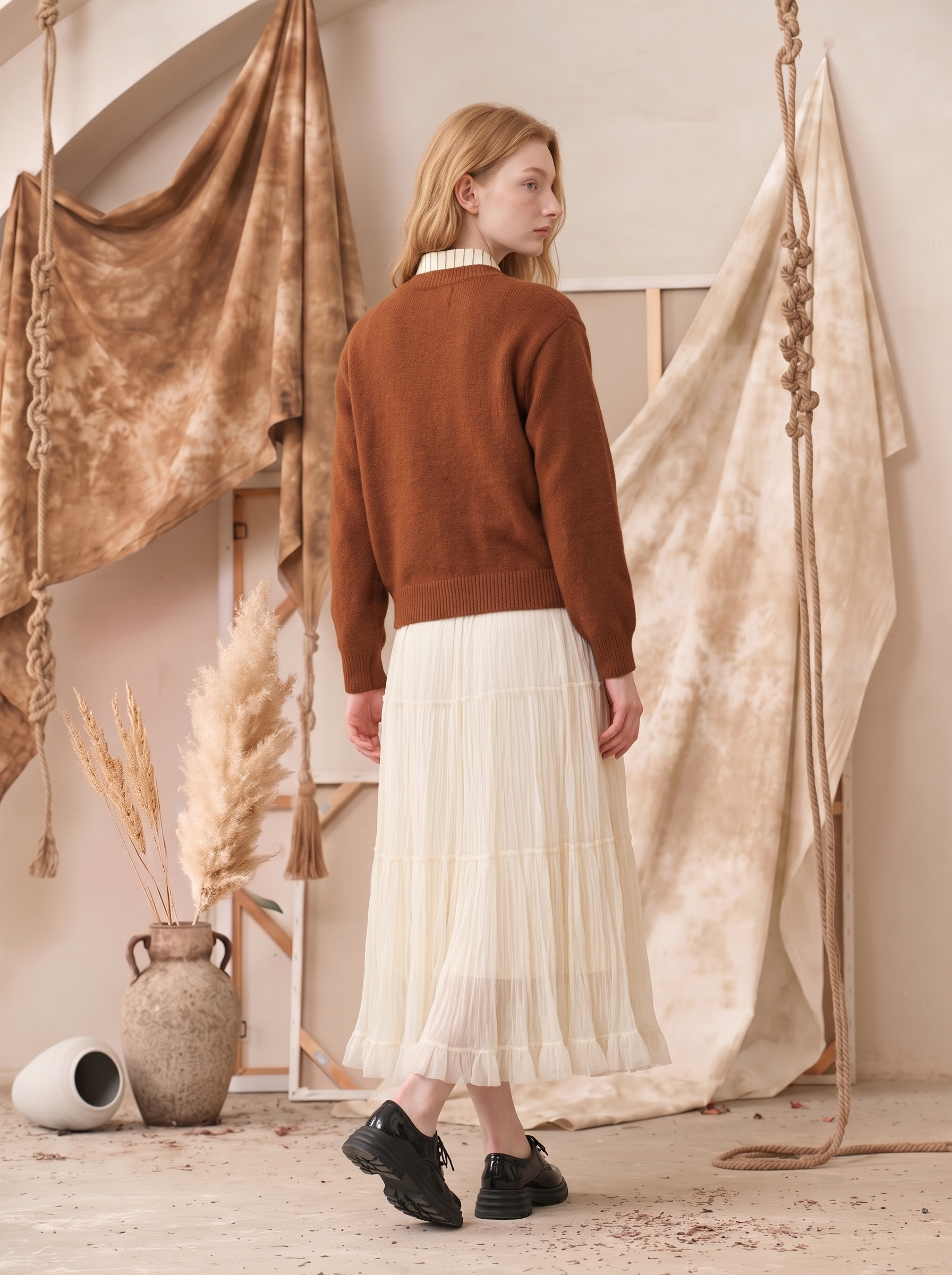 Floral Print Crew Neck Cropped Wool Knit Top-LYONSENS