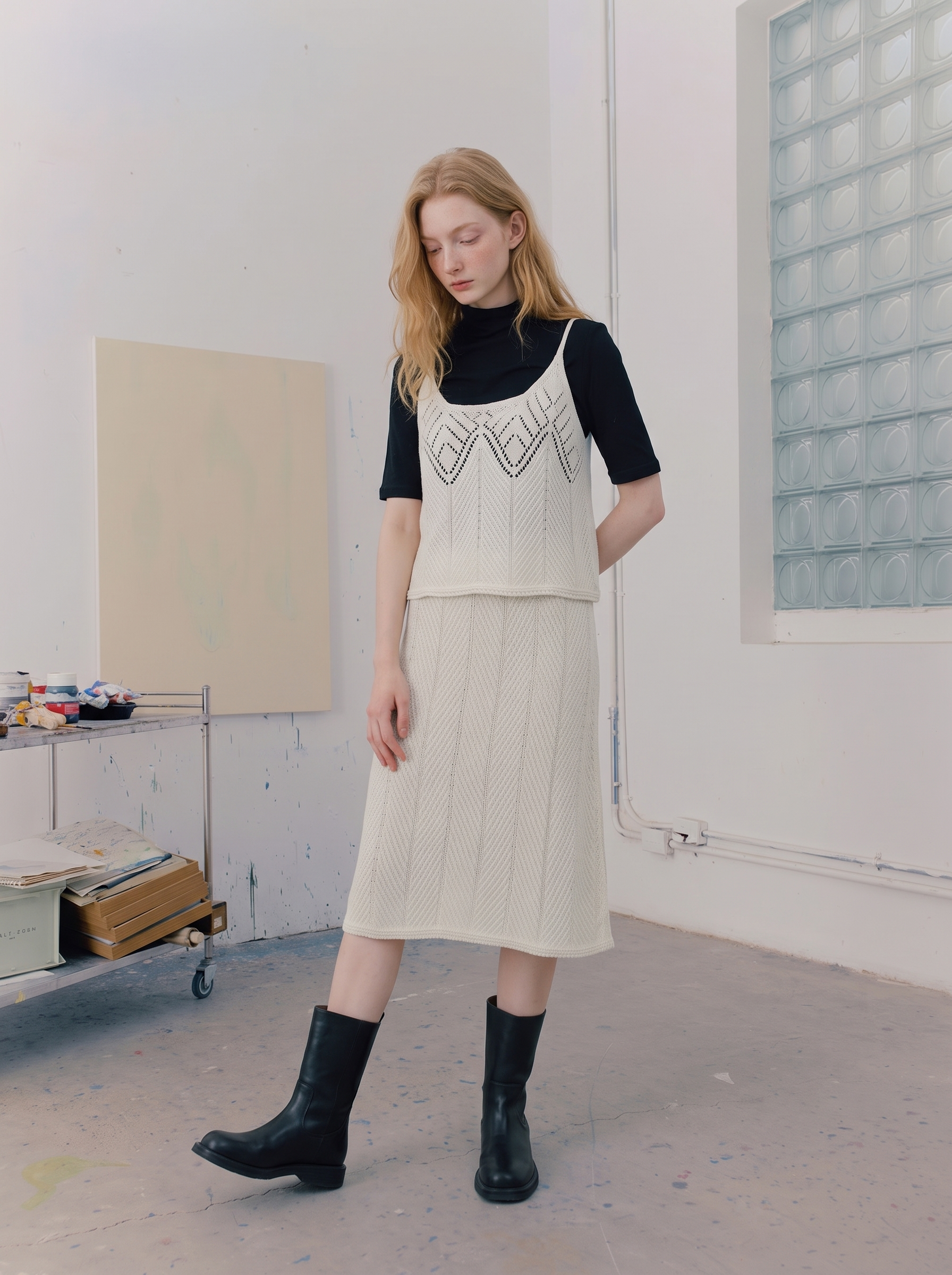 Retro layered suspender skirt suit-LYONSENS