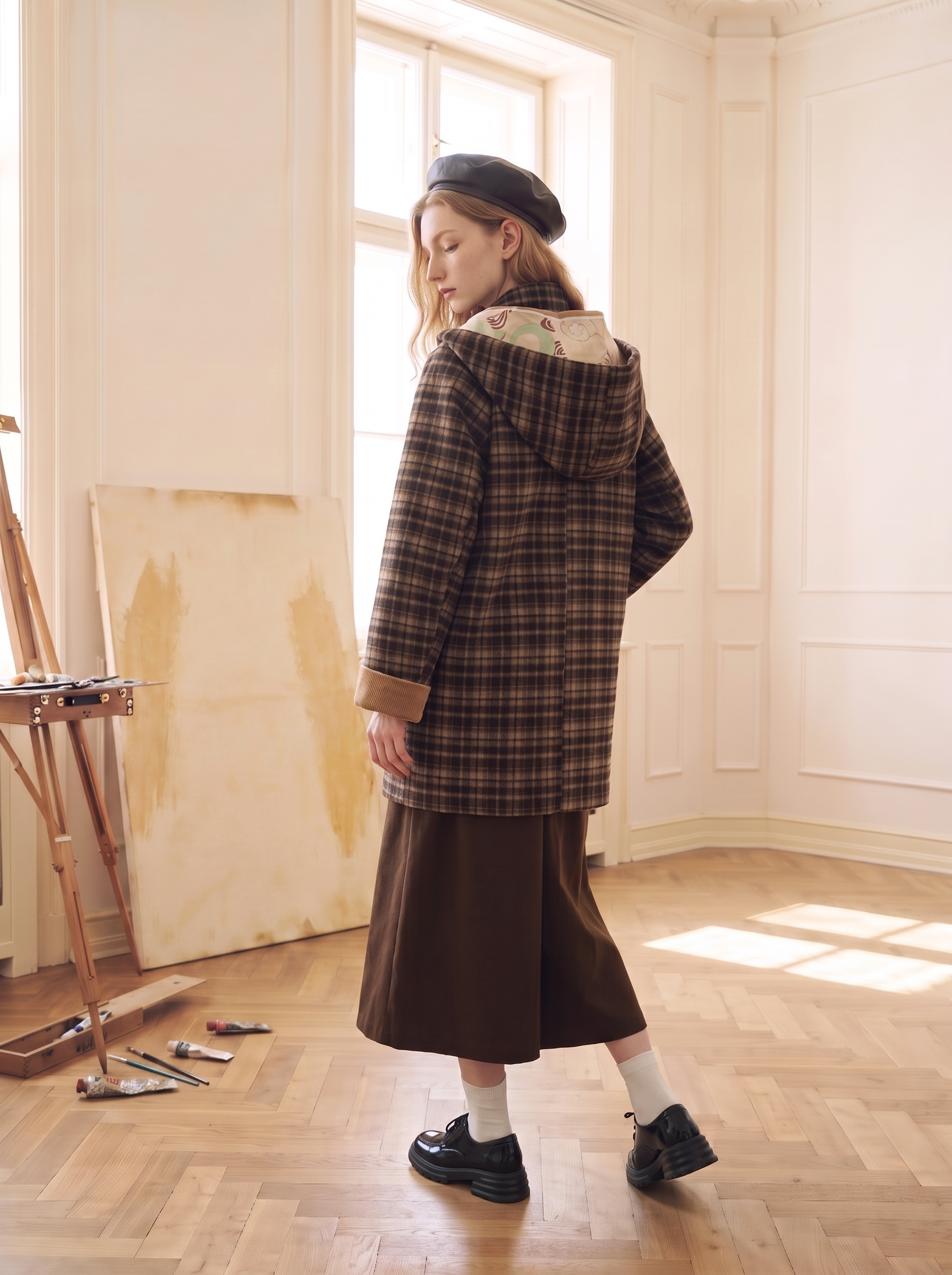 Casual Drop Shoulder Long Sleeve Woolen Coat-LYONSENS