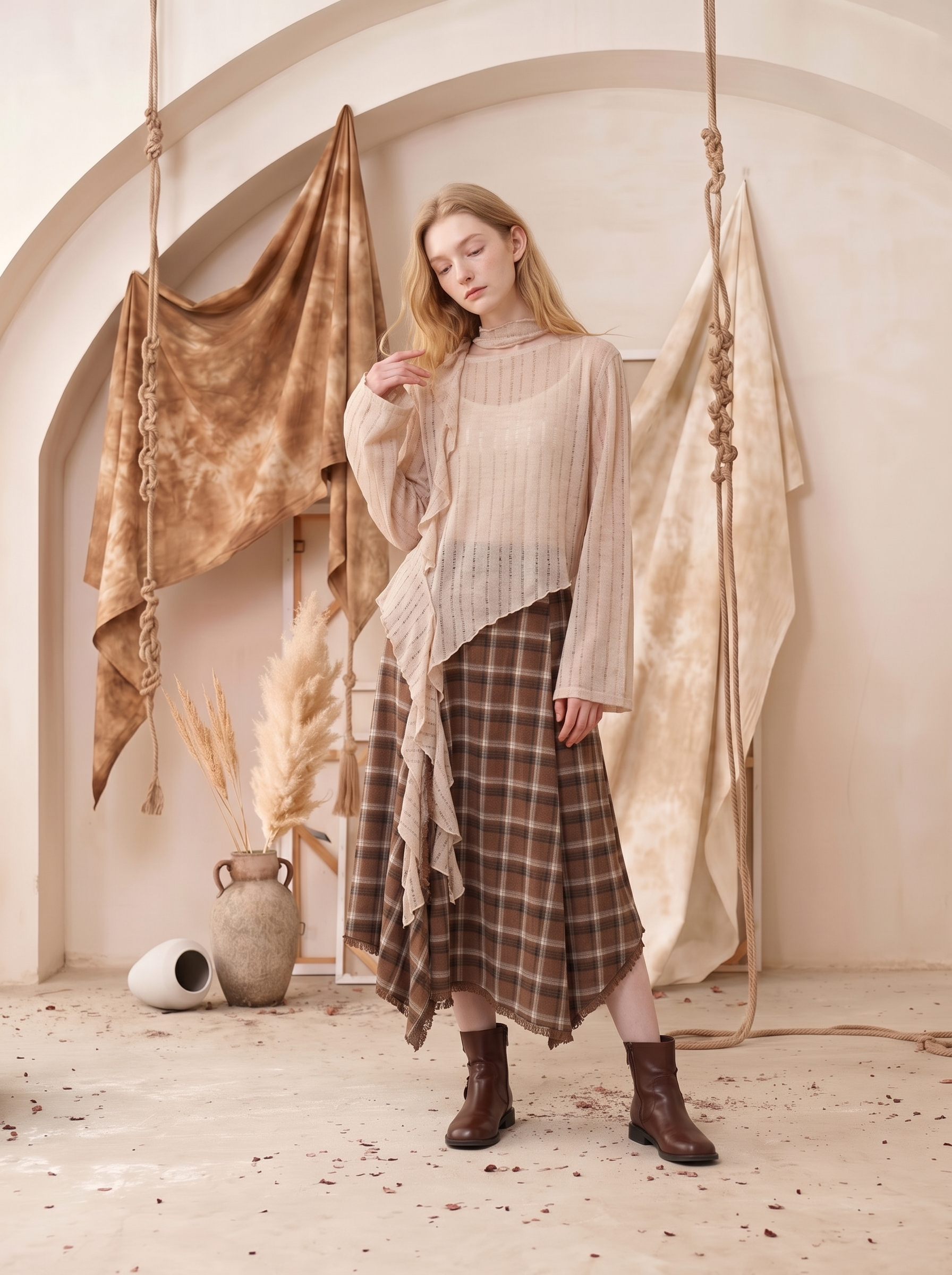 Vintage Lace-Up Open-Front Cropped Long Sleeve T-Shirt-LYONSENS