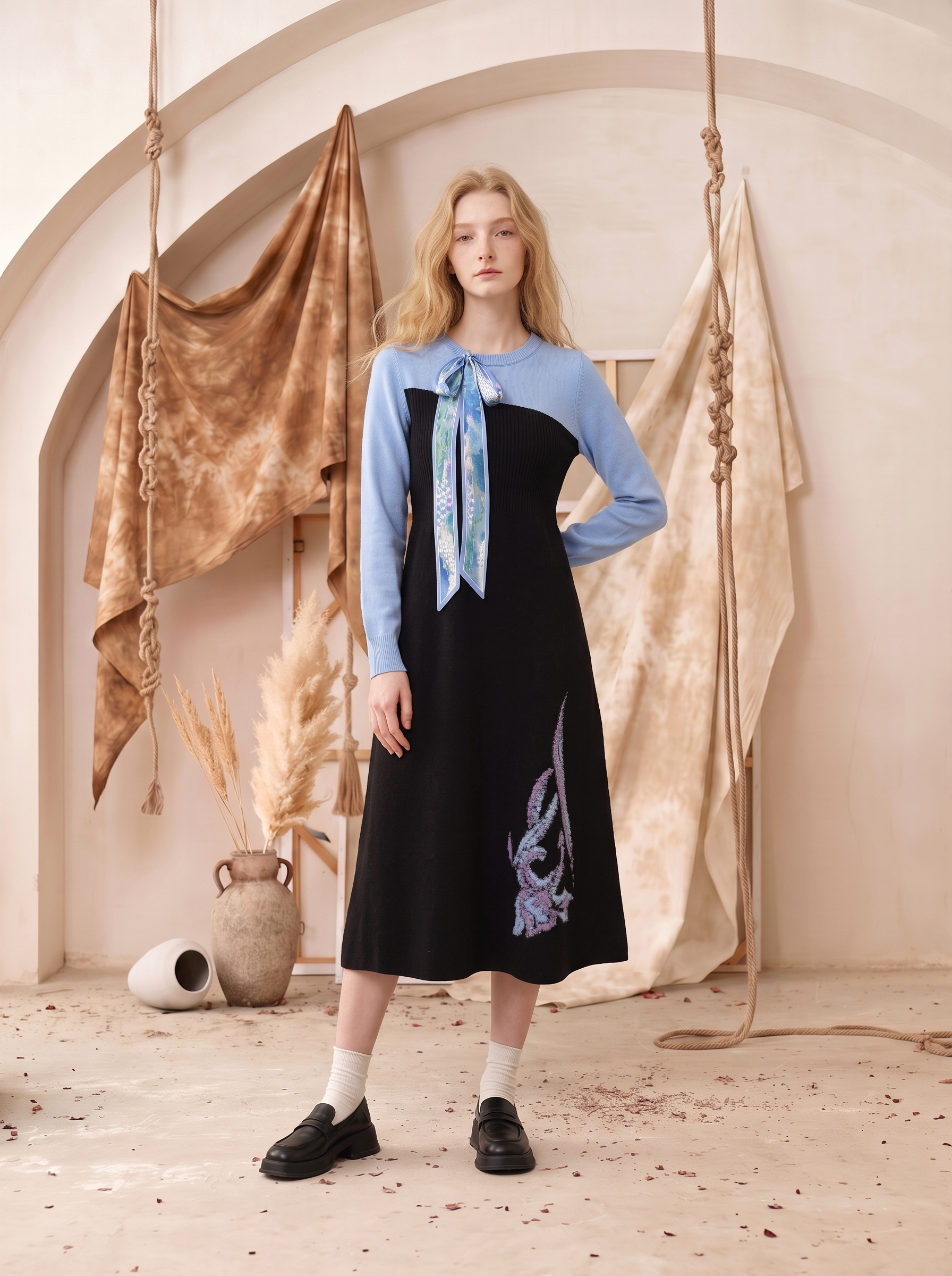Embroidered Two-Piece Look Dress-LYONSENS