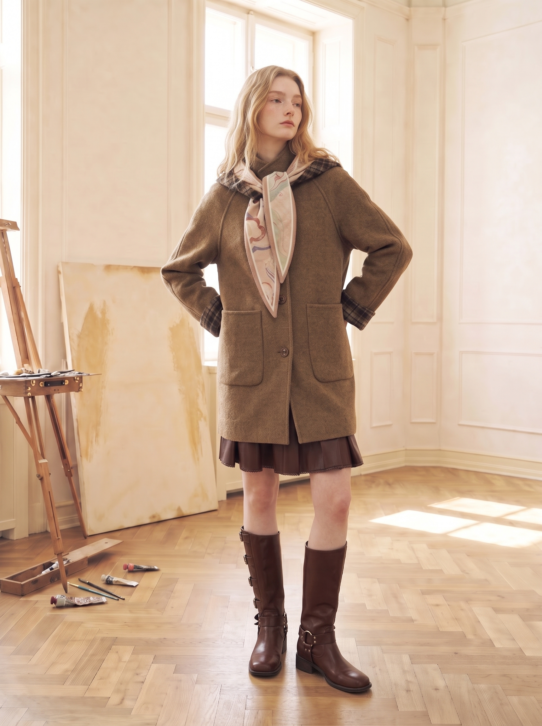 Casual Drop Shoulder Long Sleeve Woolen Coat-LYONSENS