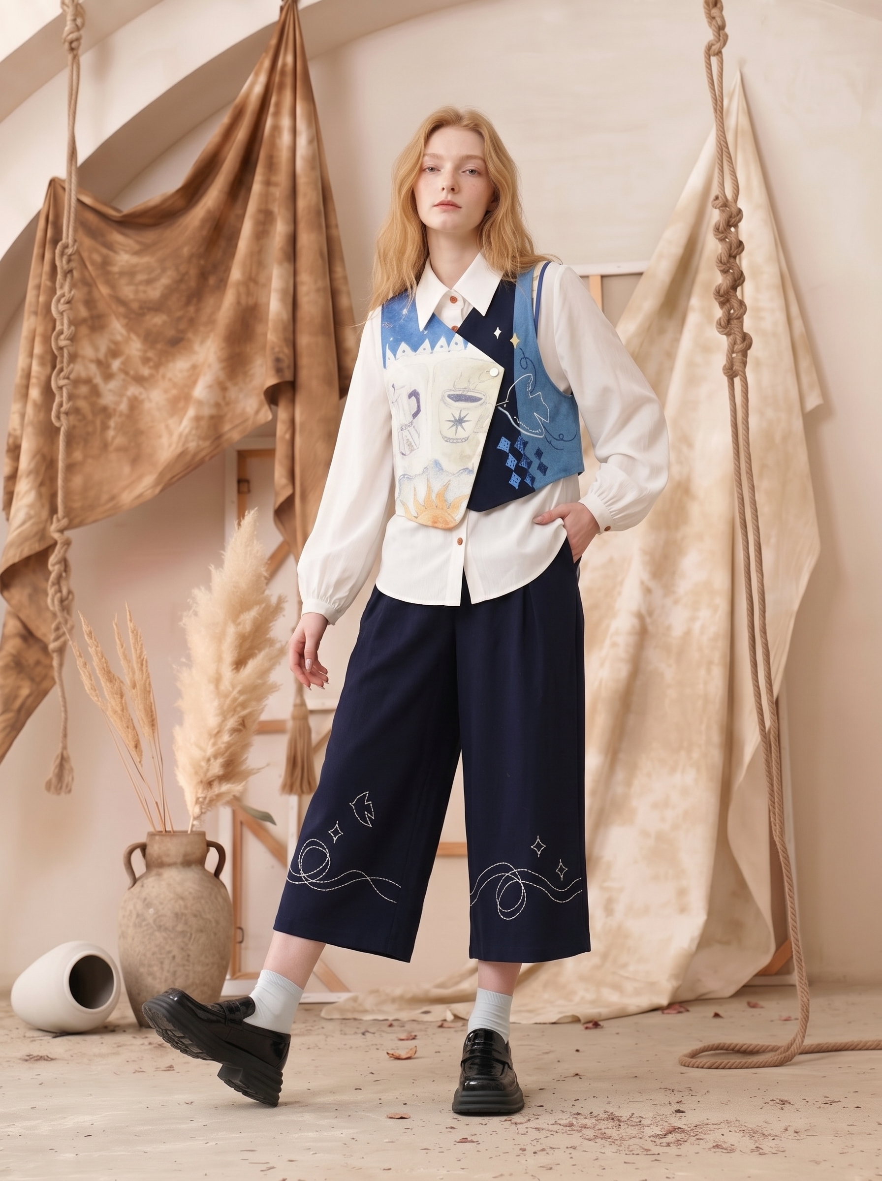 Patchwork Tank Top and A-Line Skirt Two-Piece Set-LYONSENS